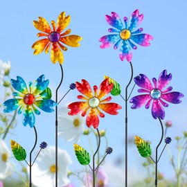 Venniy Garden Decor for Outside,5 Pcs Metal Flowers Garden Stakes Decorative Colorful Spring Yard Art Ornaments for Outdoor Lawn Porch Pathway