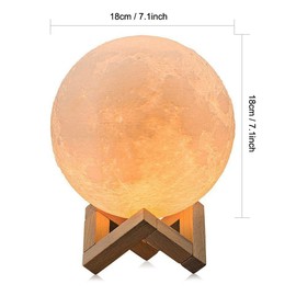 7.1" 3D Moon Lamp,Mayround Full Moon Lamp Large Light,3D Dimmable Modern Lamp[Touch Control][USB Charging][Free Wooden Stand]Cool White/Warm Yellow Moon Light Lamp,Home Decorative Lamp(18cm)