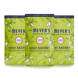 MRS. MEYER'S CLEAN DAY Air Freshener Sachets, Fragrance for your Locker, Car, Closet, and Gym Bag, Lemon Verbena, Pack of 3