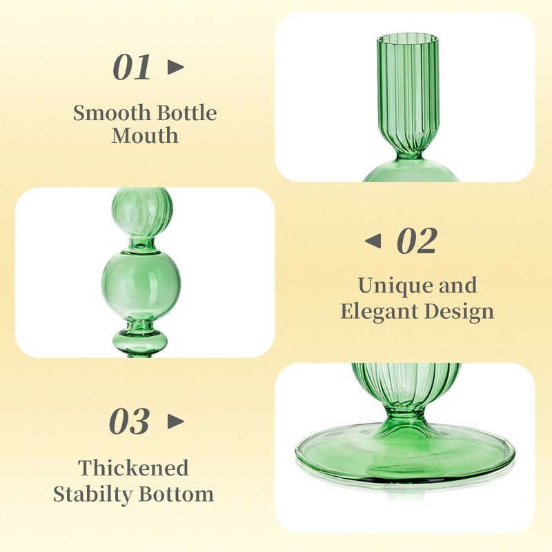 Hewory Glass Candlestick Holders Set: 3PCS Green Candle Holder Taper