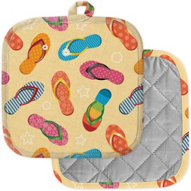 [Pack of 2] Pot Holders for Kitchen, Washable Heat Resistant Pot Holders, Hot Pads, Trivet for Cooking and Baking (Colorful Flip Flops)