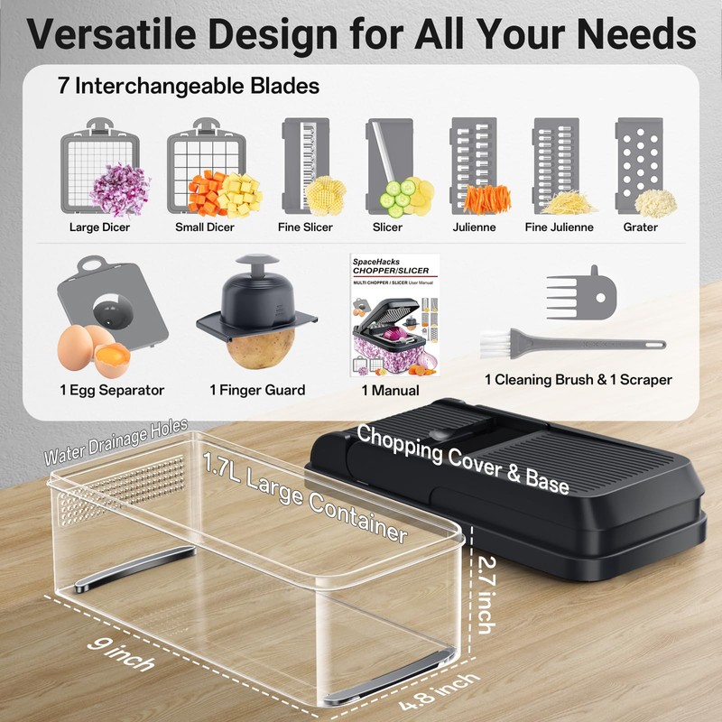 SpaceHacks 12-in-1 Vegetable Chopper, Kitchen Gadgets with 7 Blades, Veggie,