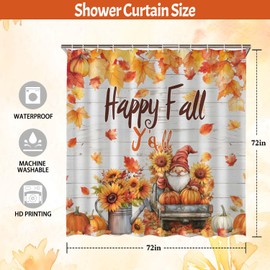 Fall Curtain 72x72, Autumn Truck Gnome Bath Curtain, Elegant Bathroom Upgrade for Holidays, Farmhouse Style Bathroom Decor.
