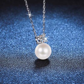 S925 Sterling Silver Pearl Necklace – 0.5ct Moissanite Accent, Delicate Clavicle Chain, Elegant & Timeless Jewelry for Women
