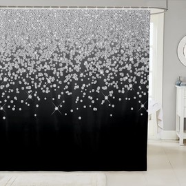 Silver Glitter Bath Curtain (No Glitter) Bling Party Decorations Shower Curtain Diamond Black Bathroom Fabric Shower Curtain Set for Stalls Bathtubs Waterproof Curtains Stalls Bathtubs Decor 72"x72"