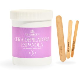 APIGREEN - CERA ESPAÑOLA DEPILATORIA (400GRS) + APLICADORES, PIEL SENSIBLE - BIKINI, ROSTRO, PIERNAS, BARBA DEPILA SIN DOLOR EFICAZ EN TODO TIPO DE VELLO (Lavanda)