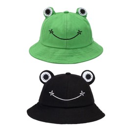 Pack of 2 Frog Hat, Cartoon Animal Hat, Sun Hat, Cute Bucket Hat, Fishing Hat, Foldable Outdoor Hat, Women's Sun Hat, Green