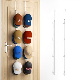 HapiRm Over Door Hat Rack - 2 Packs Hat Organizer with 8 Hooks Design, Hanging Baseball Cap Organizer Storage Holds Up to 40 Caps for Door, Bedroom, Closet (White)