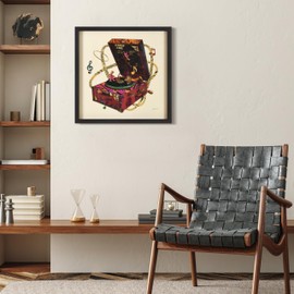 Empire Art Direct "Wind Up 78 "Hand-made dimensional music box art collage, under glass, encased on a black shadow box frame, Ready to Hang, Living Room, Bedroom & Office, 25" x 25" x 1.4"