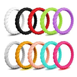 Silicone Wedding Ring for Women,Thin and Stackable Braided Rubber Wedding Bands,Fashion, No-Toxic,Comfortable，Skin Safe （10 Packs）, 7(17.3mm)