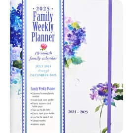 2025 Hydrangeas Family Weekly Planner (18 Months, July 2024 to Dec 2025)