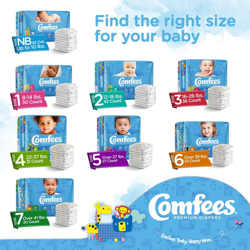 Comfees Baby Diapers for Newborns, 42 Count, Size N