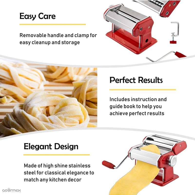GOURMEX Stainless Steel Manual Pasta Maker Machine | With Adjustable