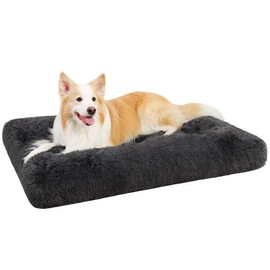 KSIIA Dog Crate Bed Washable Dog Beds for Extra Large Dogs Deluxe Plush Fluffy Comfy Thick Kennel Pad Anti-Slip & Anti-Scratch Pet Sleeping Mat, 41 x 27 Inch, Dark Gray