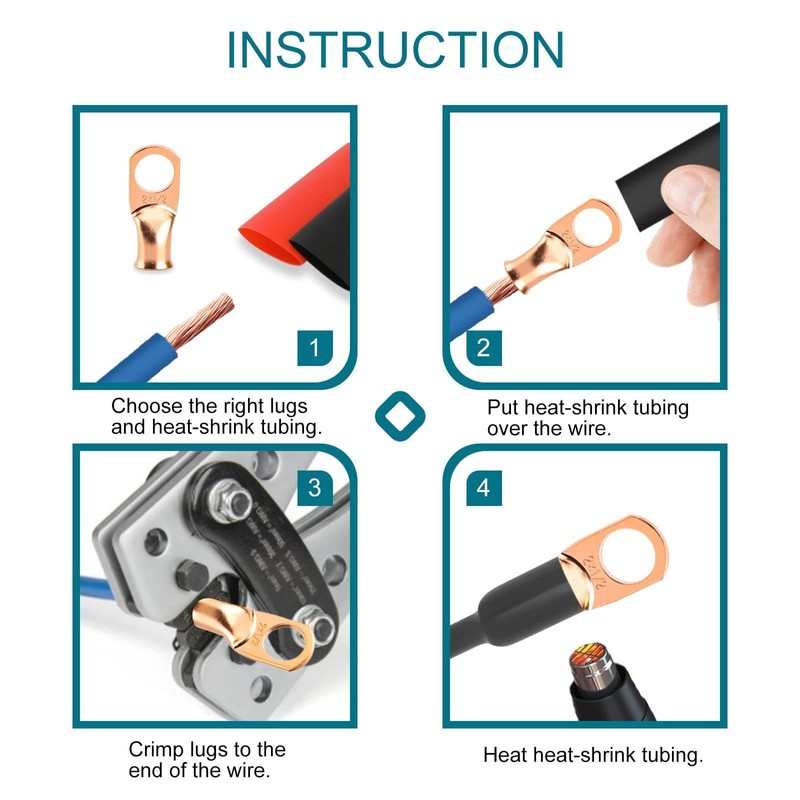 10PCS Battery Cable Ends, 4 Gauge Wire Connectors 3/8 Copper