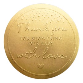 100 x Baby Shower Thank You Stickers, Embossed Gold Baby Shower Favor Label, Round Stickers for Favors, Candy Labels, Celebrating Baby, Thank You Sticker, 1.6 inches (Gold)
