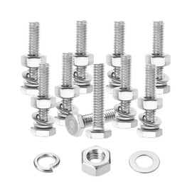 Mr. Pen- Nuts and Bolts Set, 1/4"-20x1-1/4, 10 Sets, Stainless Steel, Hex Head Nut and Bolt Set, Flat & Lock Washers, Stainless Steel Bolts, 1/4 20 Stainless Steel Bolts, 1/4 Bolts and Nuts Set