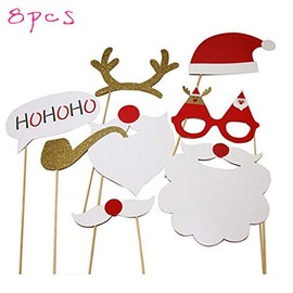 Toyvian Photo Props Funny Christmas Photo Accessories Christmas Hat Santa Beard Photo Booth Accessories Decoration Pack of 8