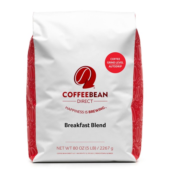 Coffee Bean Direct Breakfast Blend, Ground Coffee, 5-Pound Bag