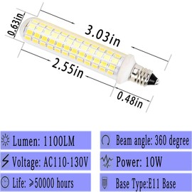 E11 Led Bulbs,100W 120W Halogen Bulb Equivalent,Dimmable,10W,1100LM,JD T4 e11 Mini Candelabra Base,AC110V/130V,E11 Led White 6000k(4 Packs)