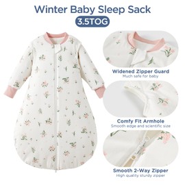 Duomiaomiao 3.5 TOG Baby Sleep Sack 100% Cotton Winter Long Sleeve Baby Wearable Blanket, Super Warm Quilted Comfy Toddler Sleeping Sack