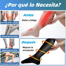 6 Pares Calcetines de Compresión para Mujeres y Hombres, Medias de Compresion Deportivos, Calcetas de Compresion Largos, Adecuado para Varices, Embarazo, Viajar, Correr, Fitness, 15-20 mmHg (Negro)