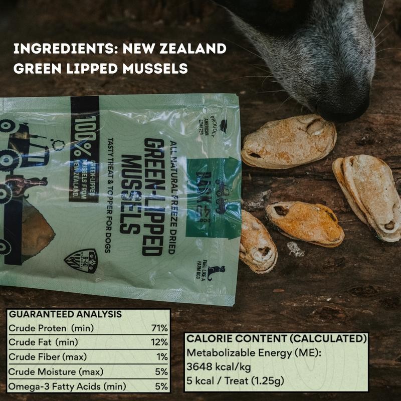 BACK 40 DOGS Freeze-Dried Green Lipped Mussels - Size: 2oz,