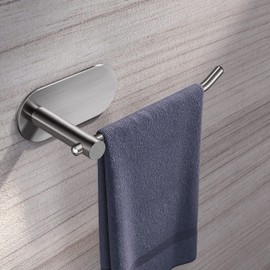 VAEHOLD Self Adhesive Hand Towel Holder for Bathroom, Silver Towel Rack Towel Ring Hanger Towel for Kitchen No Drilling - SUS 304 Stainless Steel Brushed