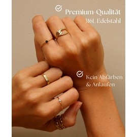 Waterproof Gold Ring Women - Adjustable Ring, Tarnish-Resistant, 18K Gold-Plated Stainless Steel Ring, Jewellery Gift for Women with Gift Box, Minimalist Gold Ring for Women, Stainless Steel