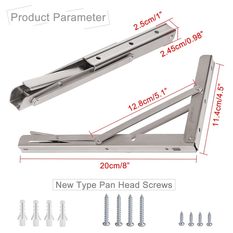 YUMORE Folding Shelf Brackets 8", Max Load: 300lb Heavy Duty