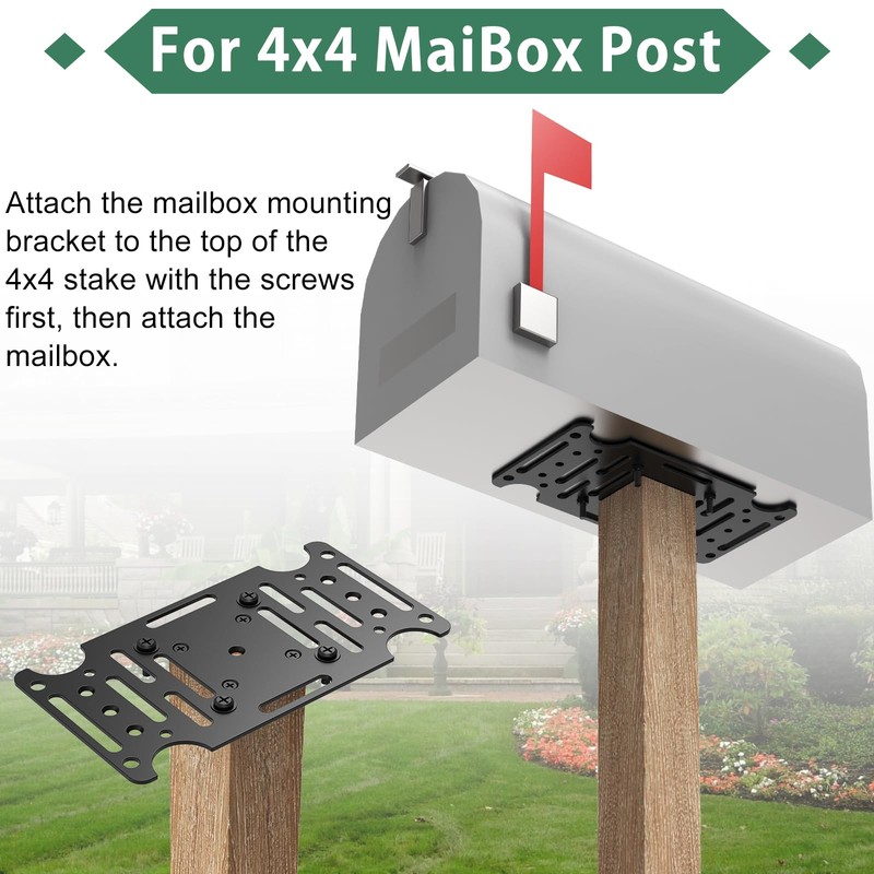KOPKIO Universal Mailbox Mounting Bracket, Black Steel, Post Mount, 4mm
