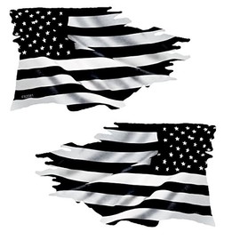 Black & White Tattered Mirrored USA Flag Sticker 2 Pack