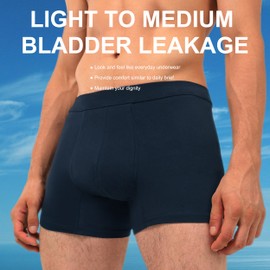 IRISMORII Washable Mens Leakproof Incontinence Underwear Bladder Leak Protection Instant Absorbency 60 ML Boxer Briefs (Midnight XXL)