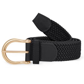 XZQTIVE Braided Woven Belt for Women Men, Black(gold Buckle), Large