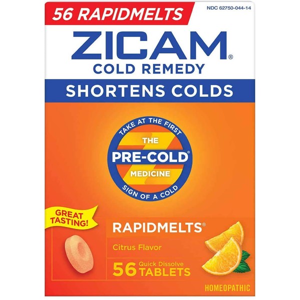 Zicam Zinc Cold Remedy RapidMelts,Citrus Flavor, Homeopathic, Cold Shortening Medicine, Shortens Cold Duration, 56 Count