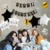 AnnoDeel Black Gold Star Foil Balloons, 15pcs 18inch White Silver