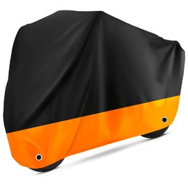 Tokept Motorcycle Cover All Season Universal Waterproof Sunscreen Outdoor Protection with Lock-Holes & Storage Bag Fits up to 116" Motorcycles Vehicle Cover (XXXL Black&Orange)