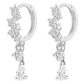 WOVEE Hoop Earrings AAA Zirconia with Drop Pendant Small 10 mm Earrings Hanging White Gold-Plated Tassels Dangle Women, Cubic Zirconia