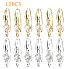 Hmjpng 12pcs Rhinestone Earring Hooks Brass French Ear Wires Hooks Hypo-allergenic Crystal Dangle Earrings with Loops for DIY Earring Designs Jewelry Making Party Birthday Christmas Favor