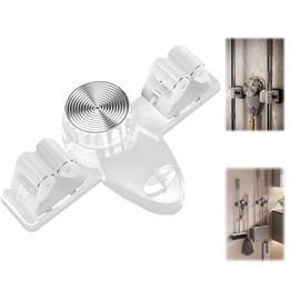 Broom Holder Wall Mount, Suction Cup Broom and Mop Organizer Wall Hanging, Broom Rack with Hooks for Bathroom, Kitchen, Utility Room, Laundry Room (1, Transparent)