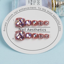 Nail Tip, Foot Nail Seal, False Nails, 24 Pieces, Cute Tips, Gel Nails, Nail Seal, Ribbon, Reusable False Nails, Korea, Popular, Easy to Apply Nail Supplies, Durable, Convenient, Glittering in Summer, Weddings, Coming-of-Age Ceremonies, Foot Nail Include