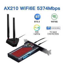FENVi AX210 Tarjeta WiFi 6E PCIe WiFi, tribanda 5400Mbps, Bluetooth 5.3, con RGB Lightning para juegos, compatible con Windows 11/10