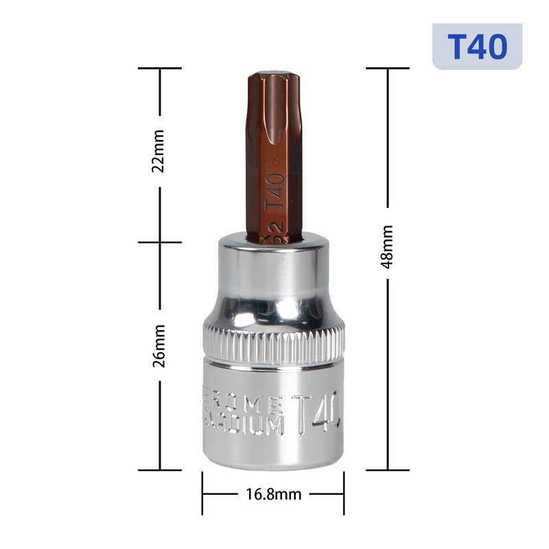 2PCS Othmro T40 Torx Bit Socket, 3/8" Drive x T40