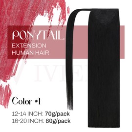 Vivien Braid Extension Real Hair 40 cm Black Real Hair Ponytail Extensions Jet Black Ponytail Hair Extensions Real Hair for Women 80 g #1