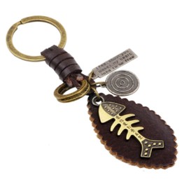 One Limitation AN219 Keyring, Keychain, Charm, Bone, Fish, Retro, Leather, Bronze, Men's, Women's,, brown (bronze)