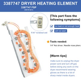 WP3387747 W11344457 Dryer Heating Element 2 Pack- for Whirlpool Ma.ytag Kenmore -Replaces 3387747 PS11741416 W11344457 AP6008281 8527865 AP2947033 PS344597 W11045584