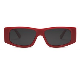 SOJOS Trendy Y2K Polarized Rectangle Sunglasses for Women Men Retro Designer Rave Sunglasses SJ2228, Dark Red/Grey