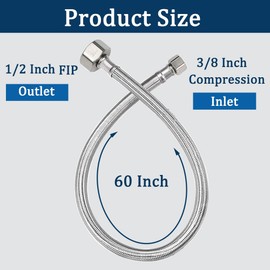 60" Faucet Supply Line,3/8" Comp x 1/2" FIP Flexible Faucet Connector,Stainless Steel Braided Supply Line for Long Distance Use of Faucet Sink, Water Heater, Angle Valve（Plumbers Tape Include)