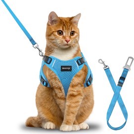 Cat Harness, Cat Harness and Leash for Walking, Escape Proof Soft Adjustable Vest Harnesses for Cats, Easy Control Breathable Reflective Strips Harness, Kitten Harness and Leash Set, Blue, S