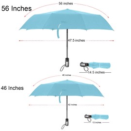 TradMall Travel Umbrella Windproof with 46 Inches Large Canopy Reinforced Fiberglass Ribs Ergonomic Handle Auto Open & Close, Sky Blue